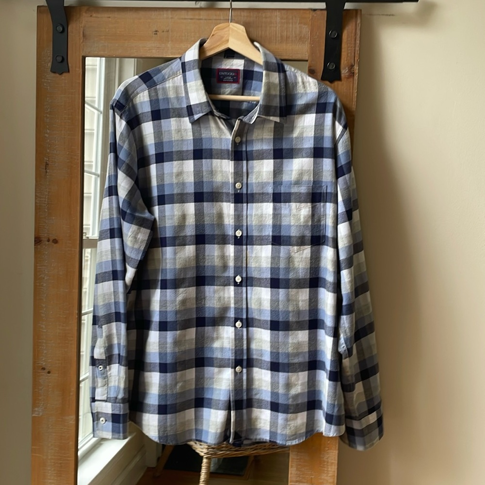 UNTUCKit Blue Plaid Dress Shirt Size L